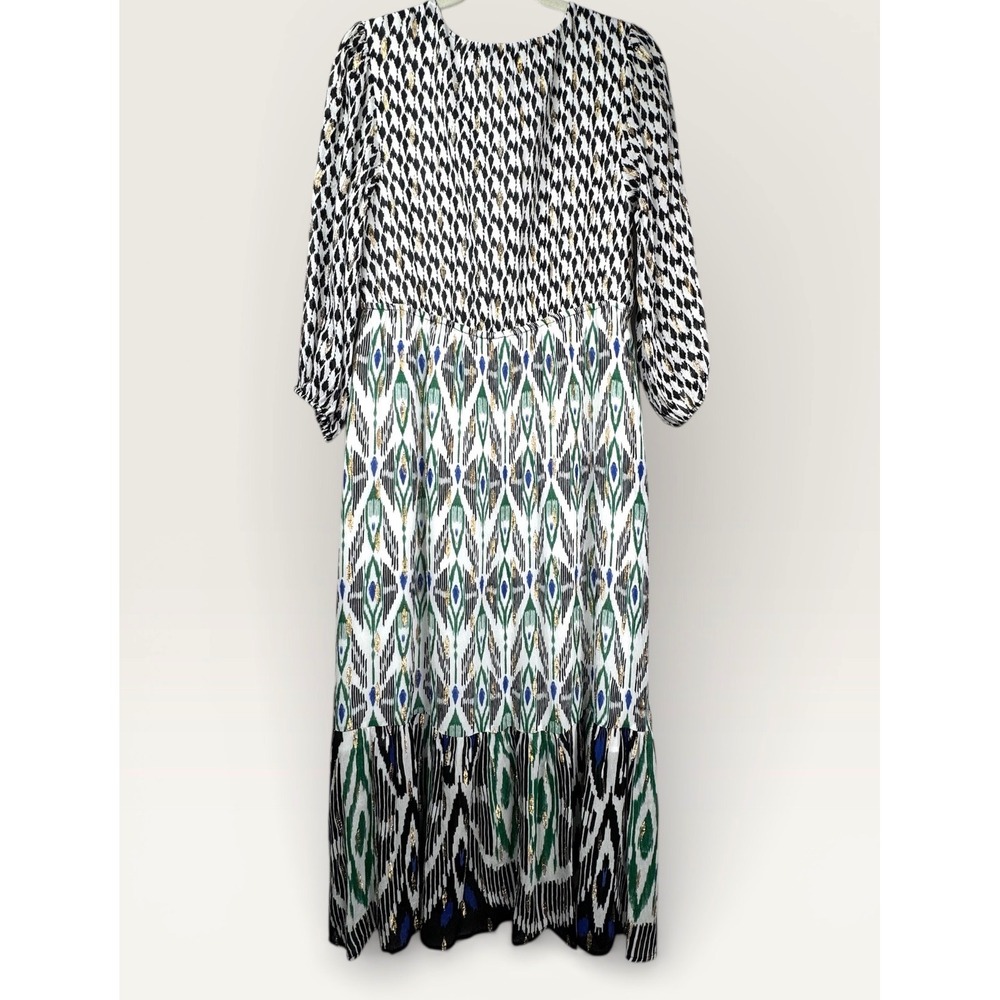 Chicos Ikat Clip Dot Maxi Dress Geo Print V Neck Long Sleeve Tiered Boho 1P/8P - Picture 6 of 14